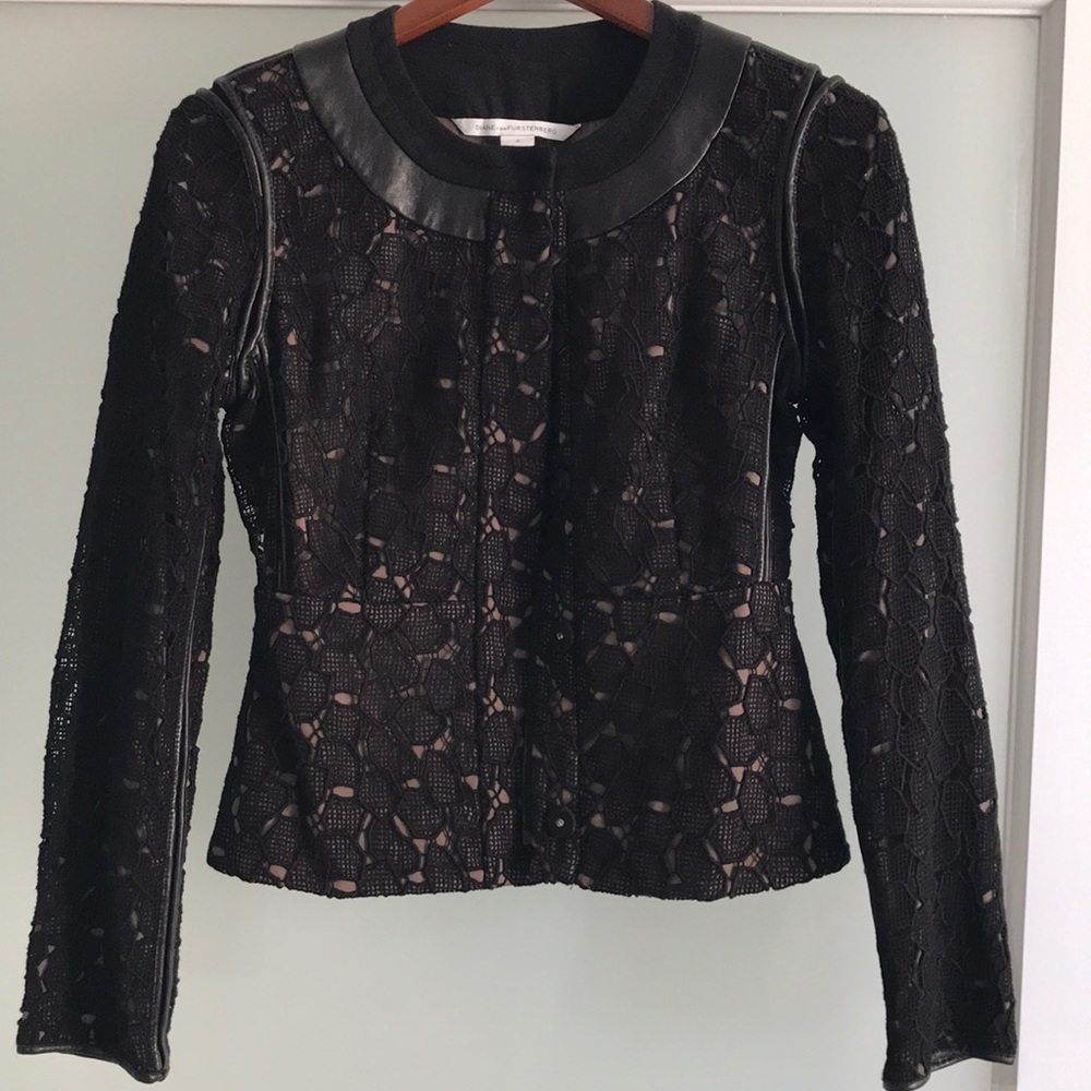 DVF black leather & lace jacket size 0